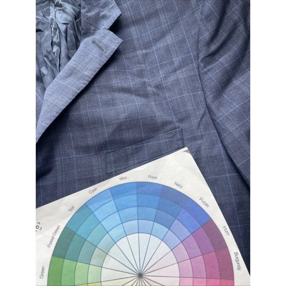 Max Davoli Baroni Suit 48S 100% Wool Super 150s Blue Plaid Pants 42 x 29